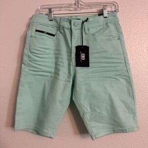 Benjamin Black Mint Green Stretch Slim Summer Casual Denim Shorts Men's Size 30